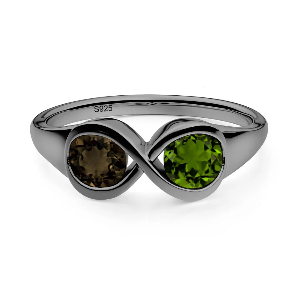 Infinity Toi Et Moi Diopside and Smoky Quartz Ring - Image 6