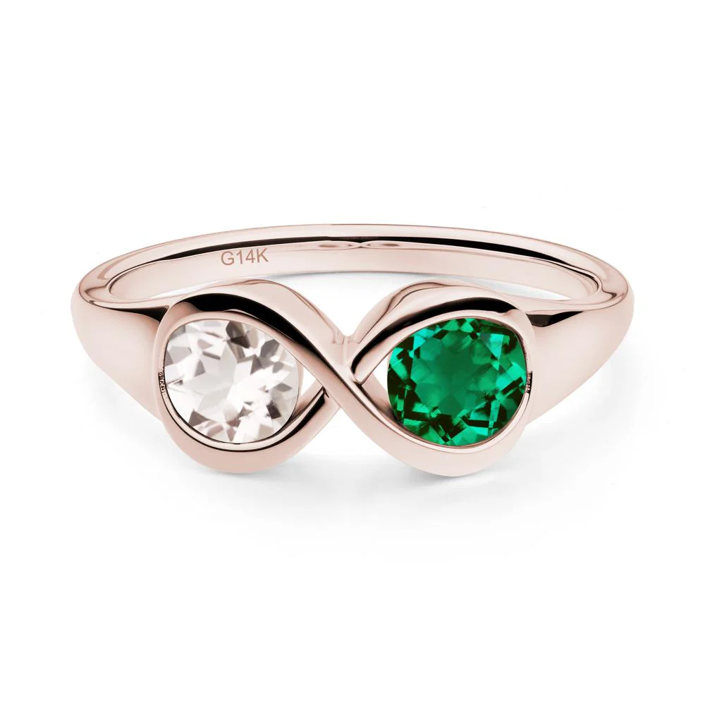Infinity Toi Et Moi Emerald and Morganite Ring - Image 8