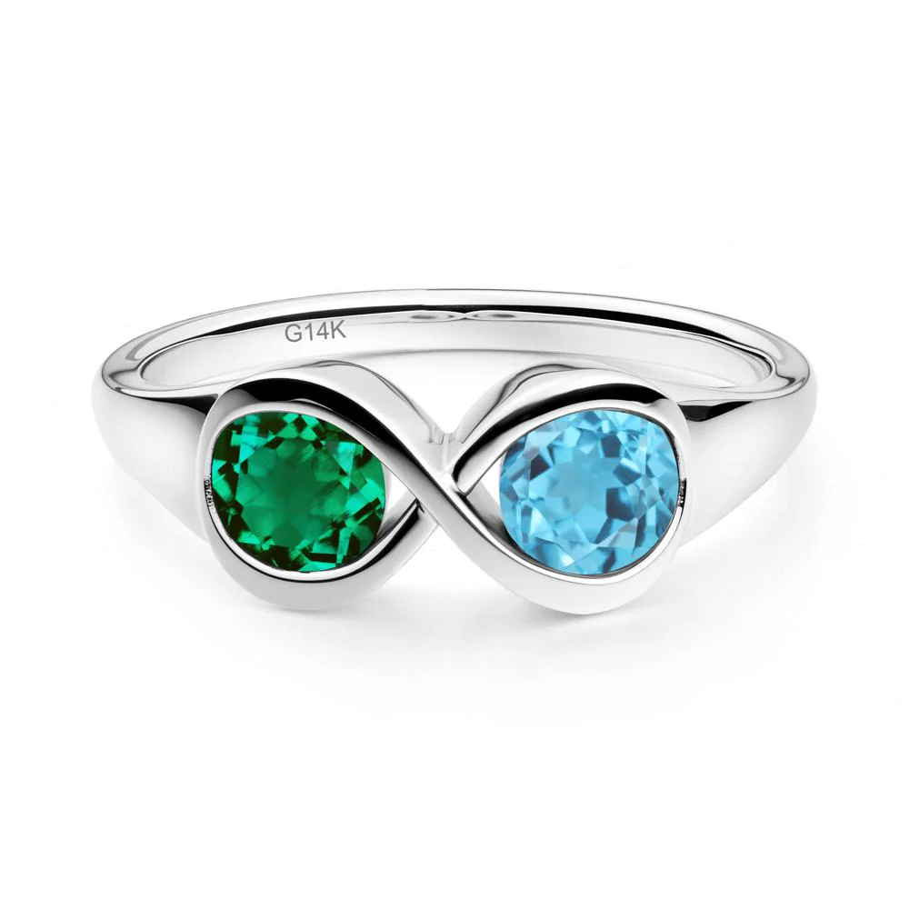 Infinity Toi Et Moi Emerald and Swiss Blue Topaz Ring - Image 6