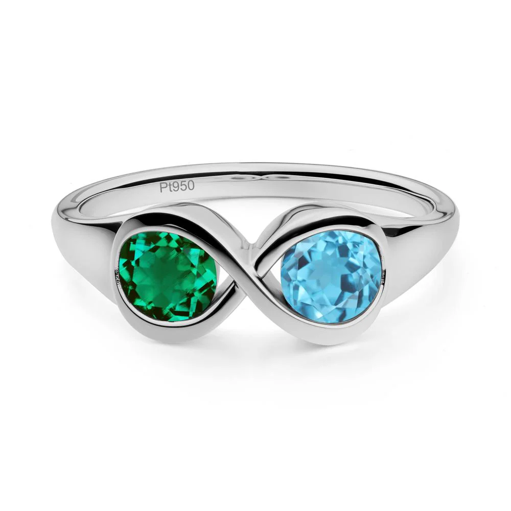 Infinity Toi Et Moi Emerald and Swiss Blue Topaz Ring - Image 7