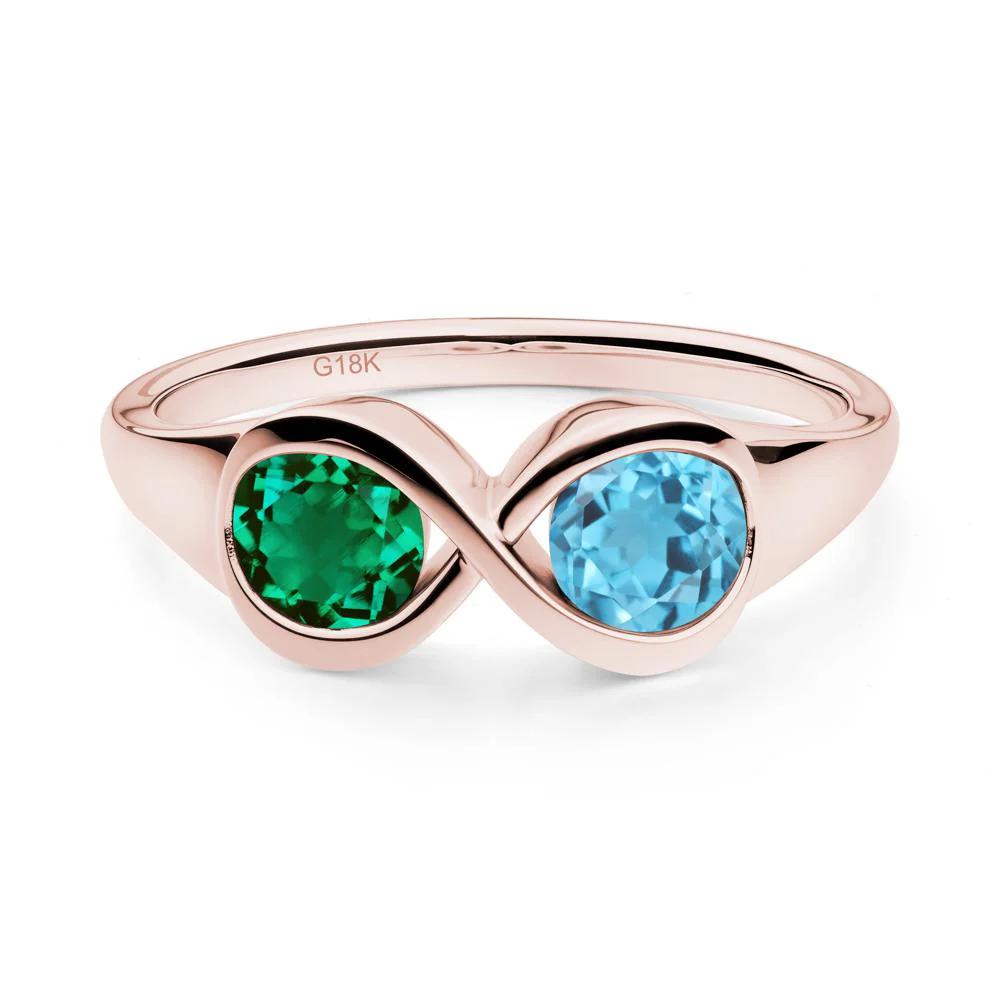 Infinity Toi Et Moi Emerald and Swiss Blue Topaz Ring - Image 8