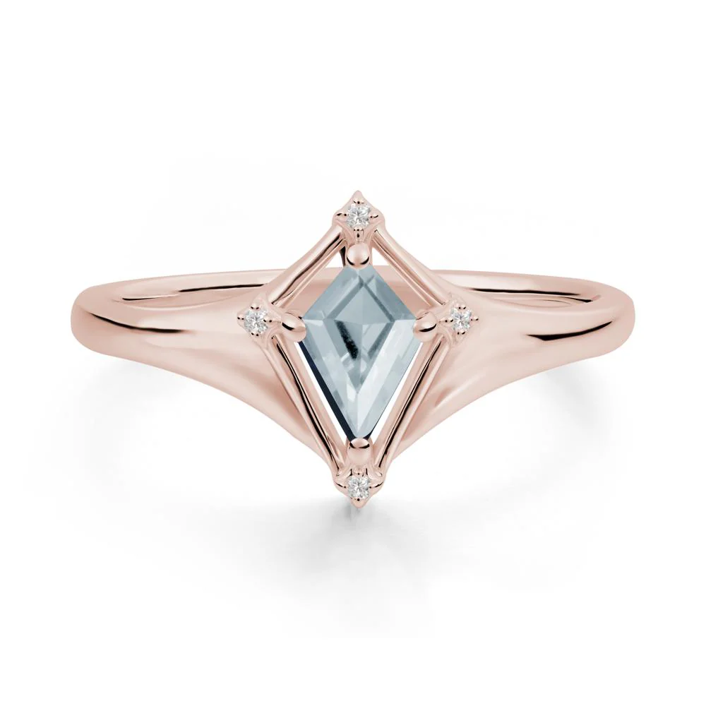 Kite Cut Aquamarine Ring with Compass Setting