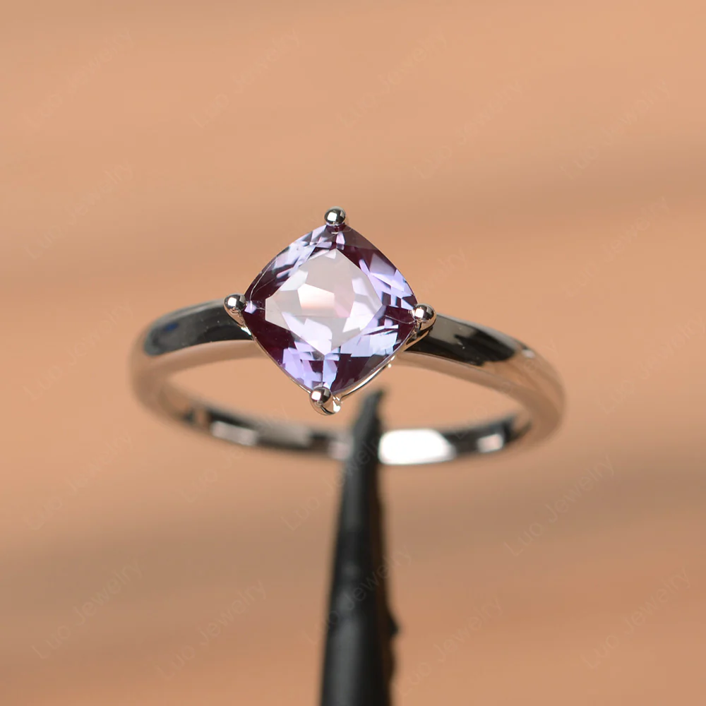 Kite Set Cushion Cut Alexandrite Solitaire Ring