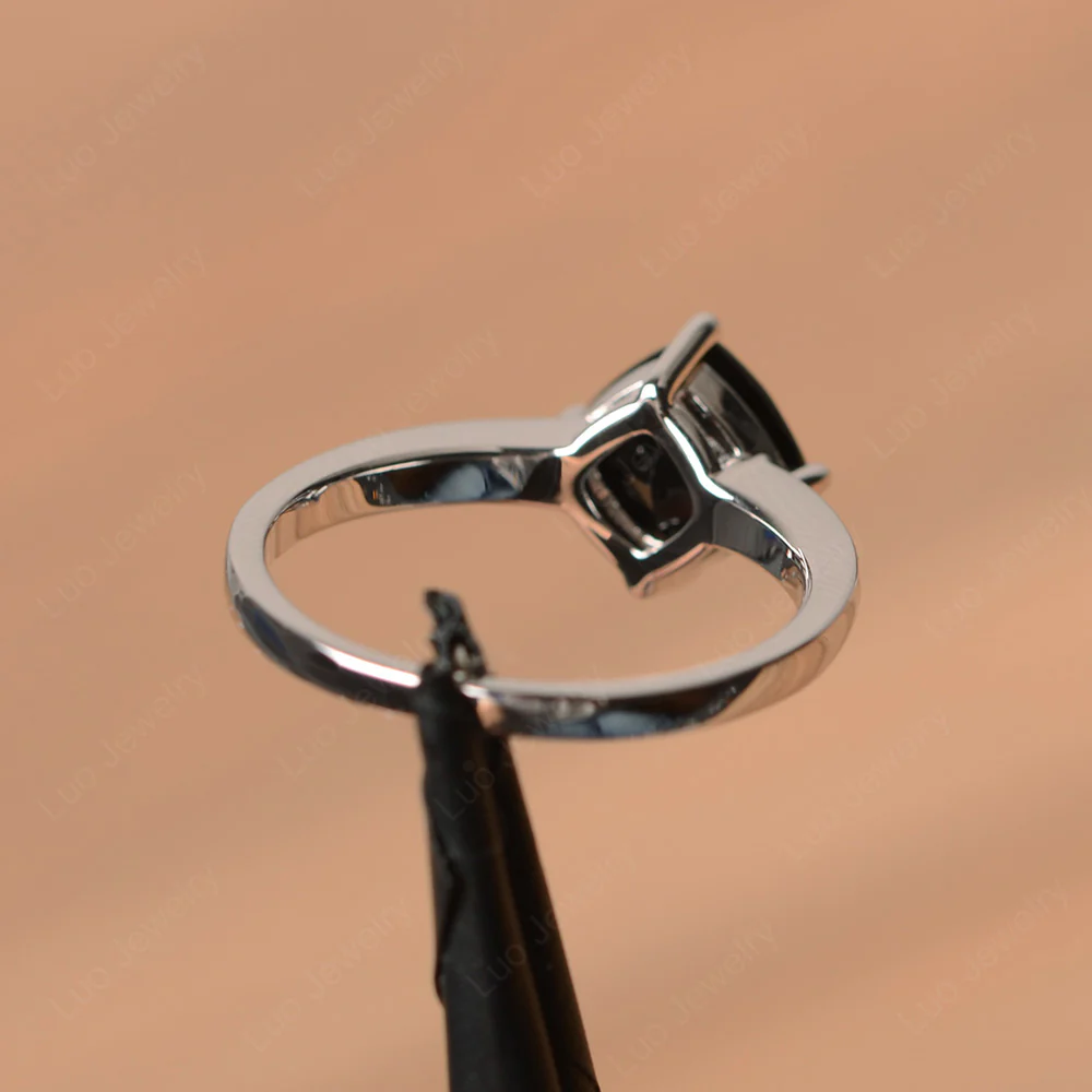 Kite Set Cushion Cut Black Spinel Solitaire Ring - Image 3