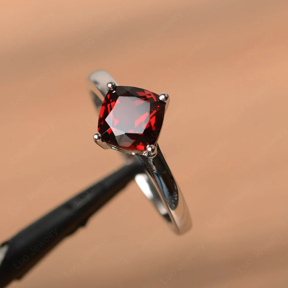 Garnet Cushion Cut Solitaire Ring - Image 2