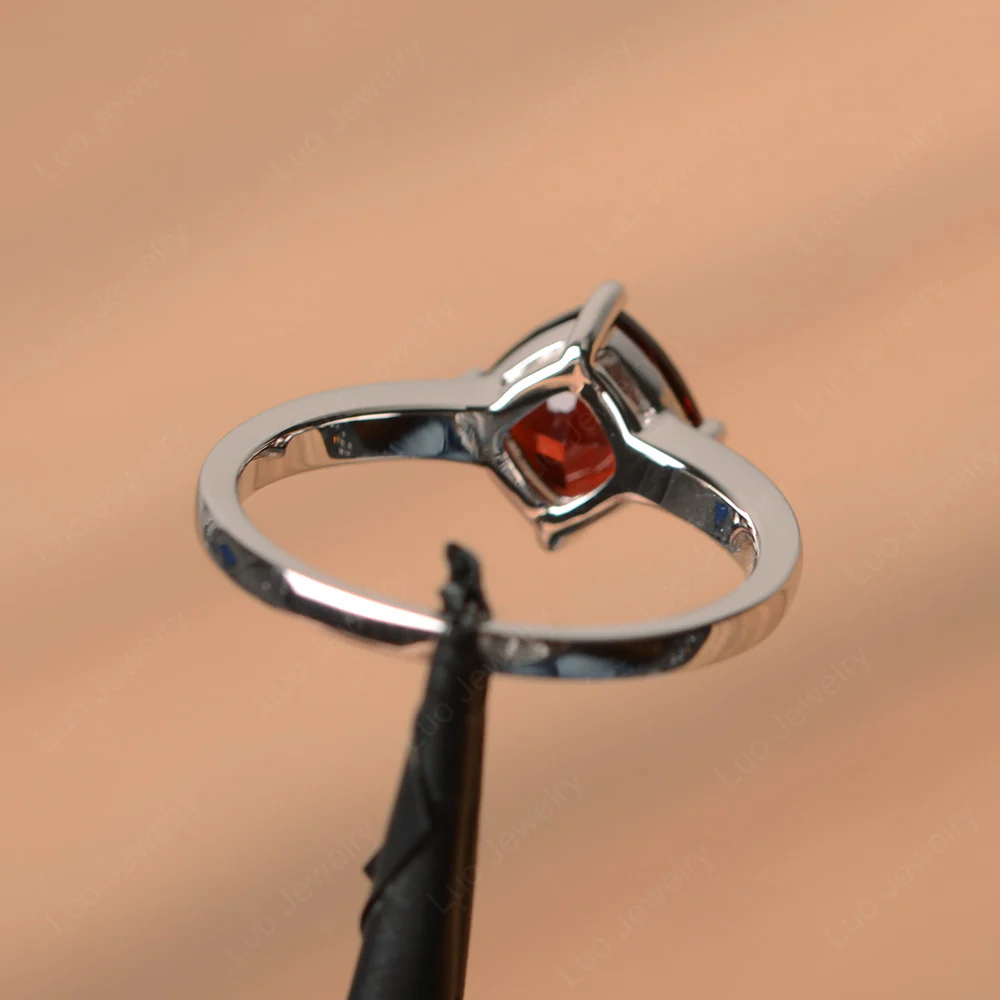 Garnet Cushion Cut Solitaire Ring - Image 3