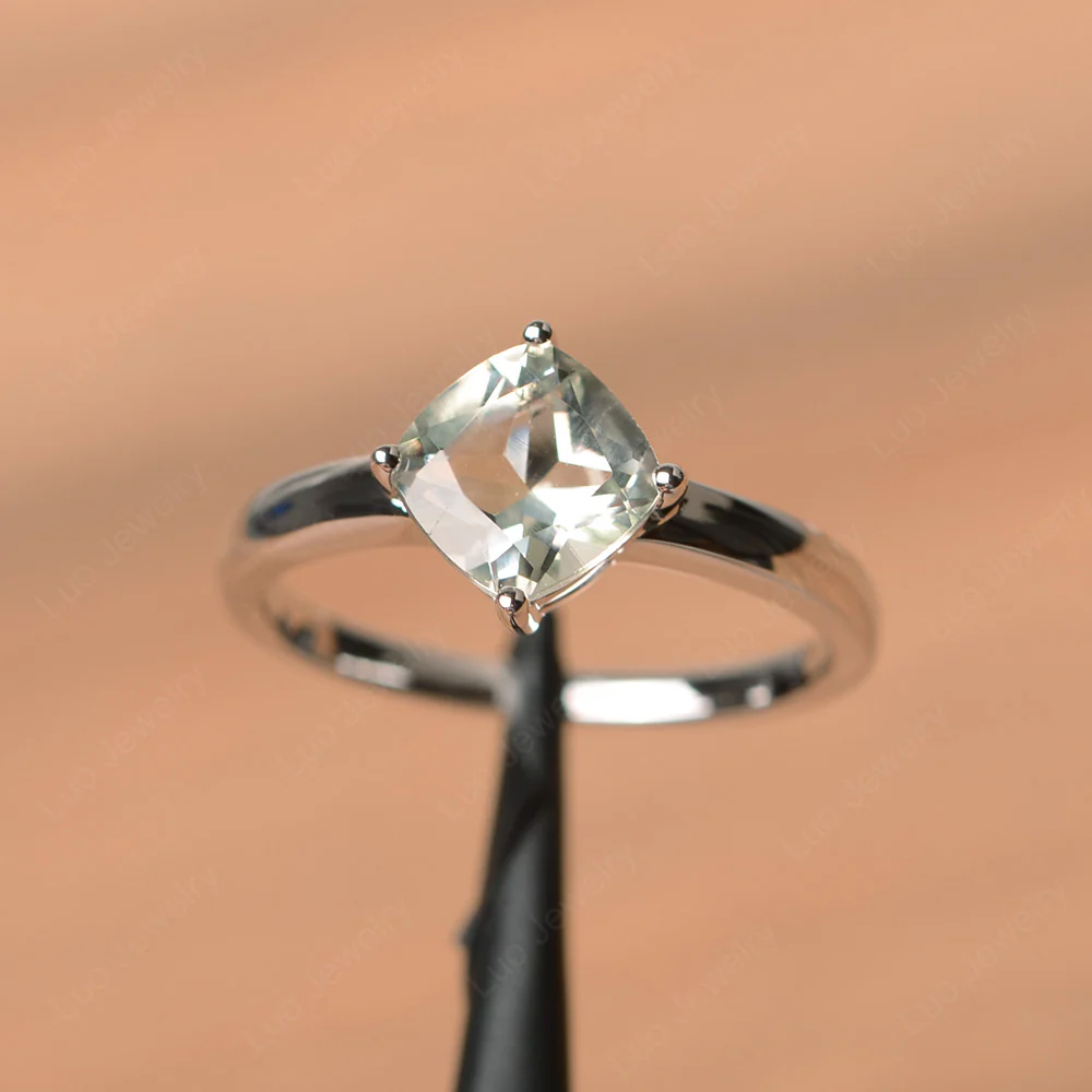 Kite Set Cushion Cut Green Amethyst Solitaire Ring