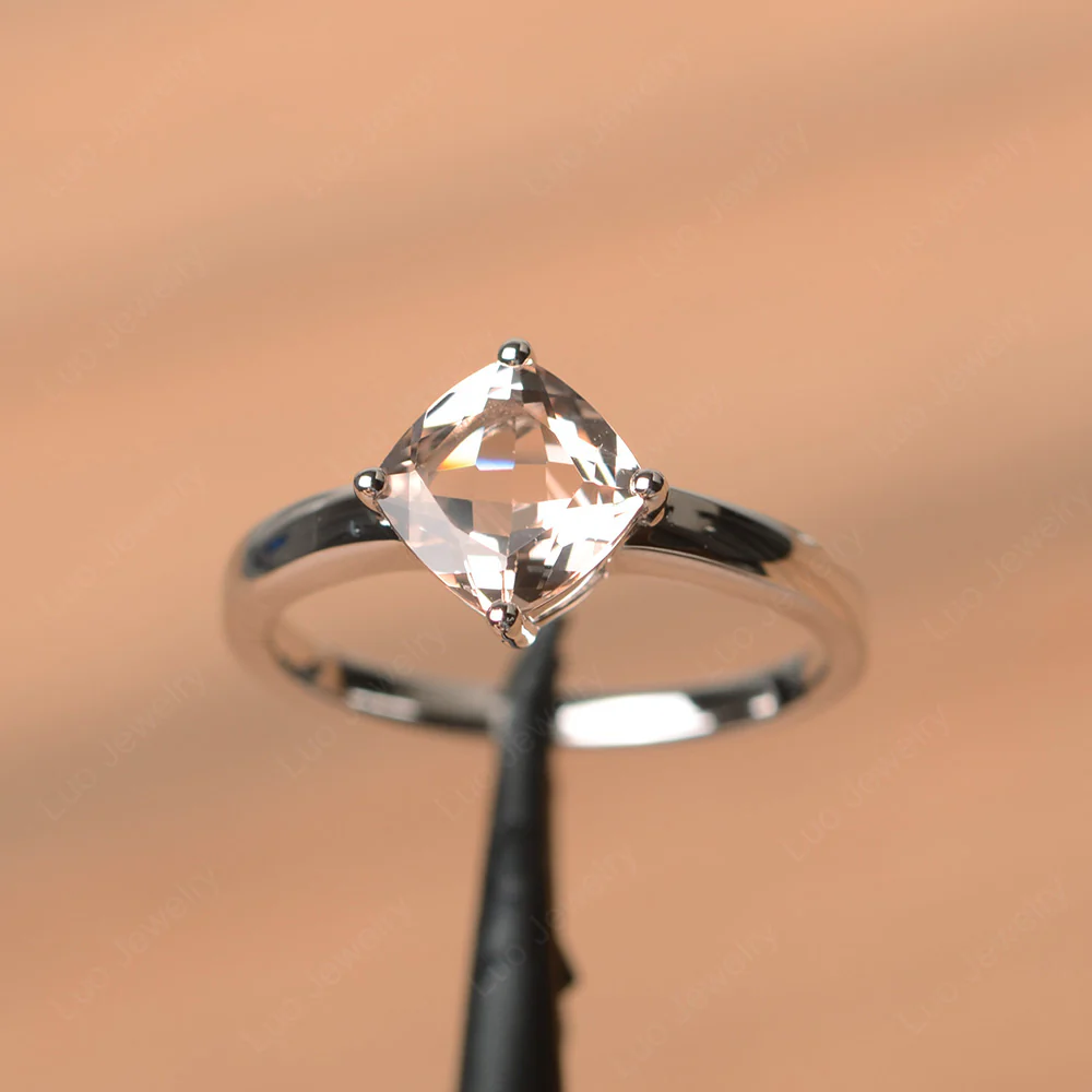 Kite Set Cushion Cut Morganite Solitaire Ring