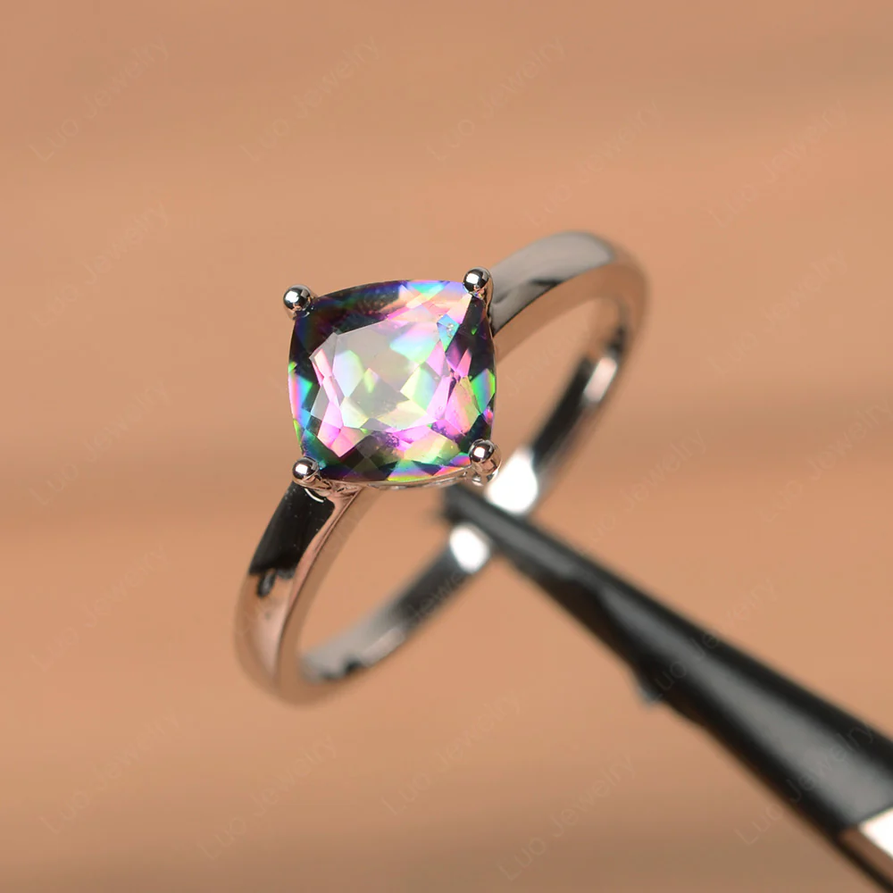 Mystic Topaz Cushion Cut Solitaire Ring
