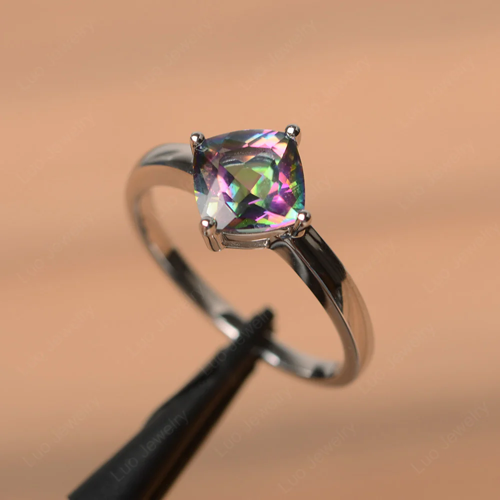 Mystic Topaz Cushion Cut Solitaire Ring - Image 2