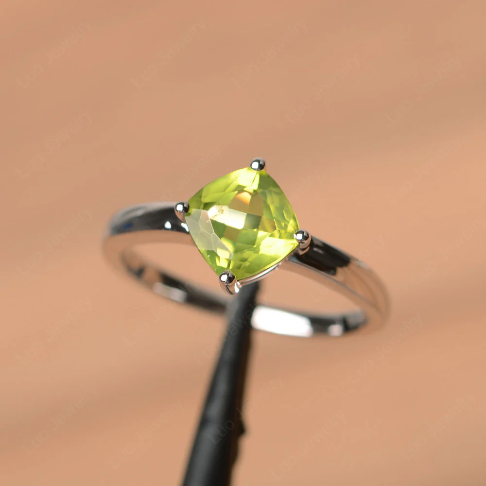 Kite Set Cushion Cut Peridot Solitaire Ring