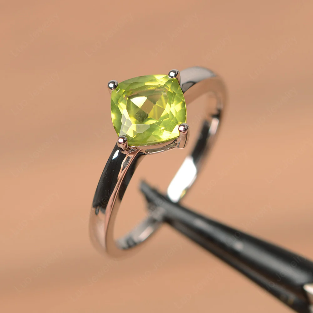 Kite Set Cushion Cut Peridot Solitaire Ring - Image 2