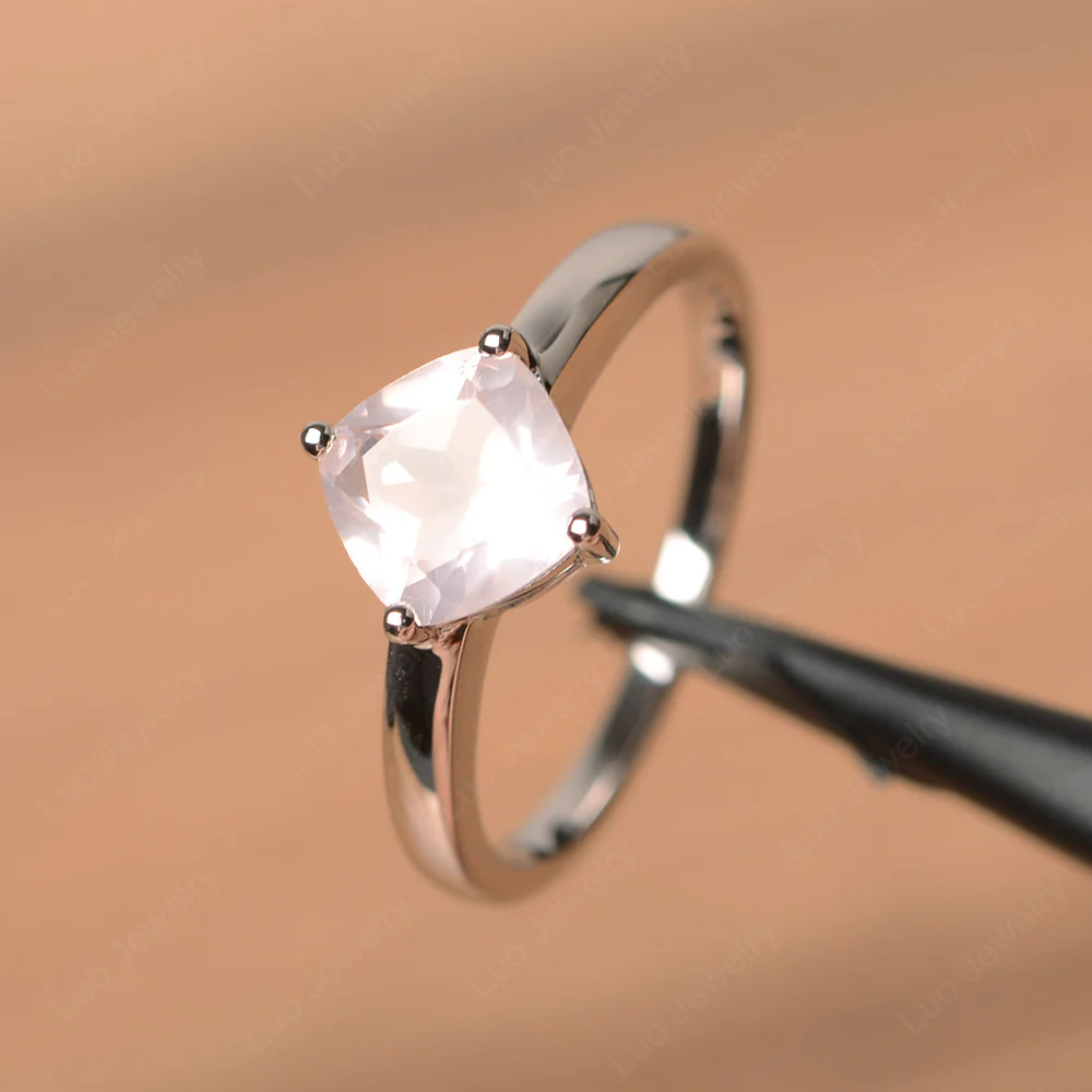 Rose Quartz Cushion Cut Solitaire Ring - Image 2