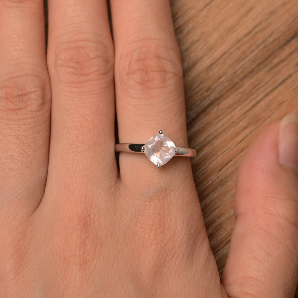 Rose Quartz Cushion Cut Solitaire Ring - Image 4