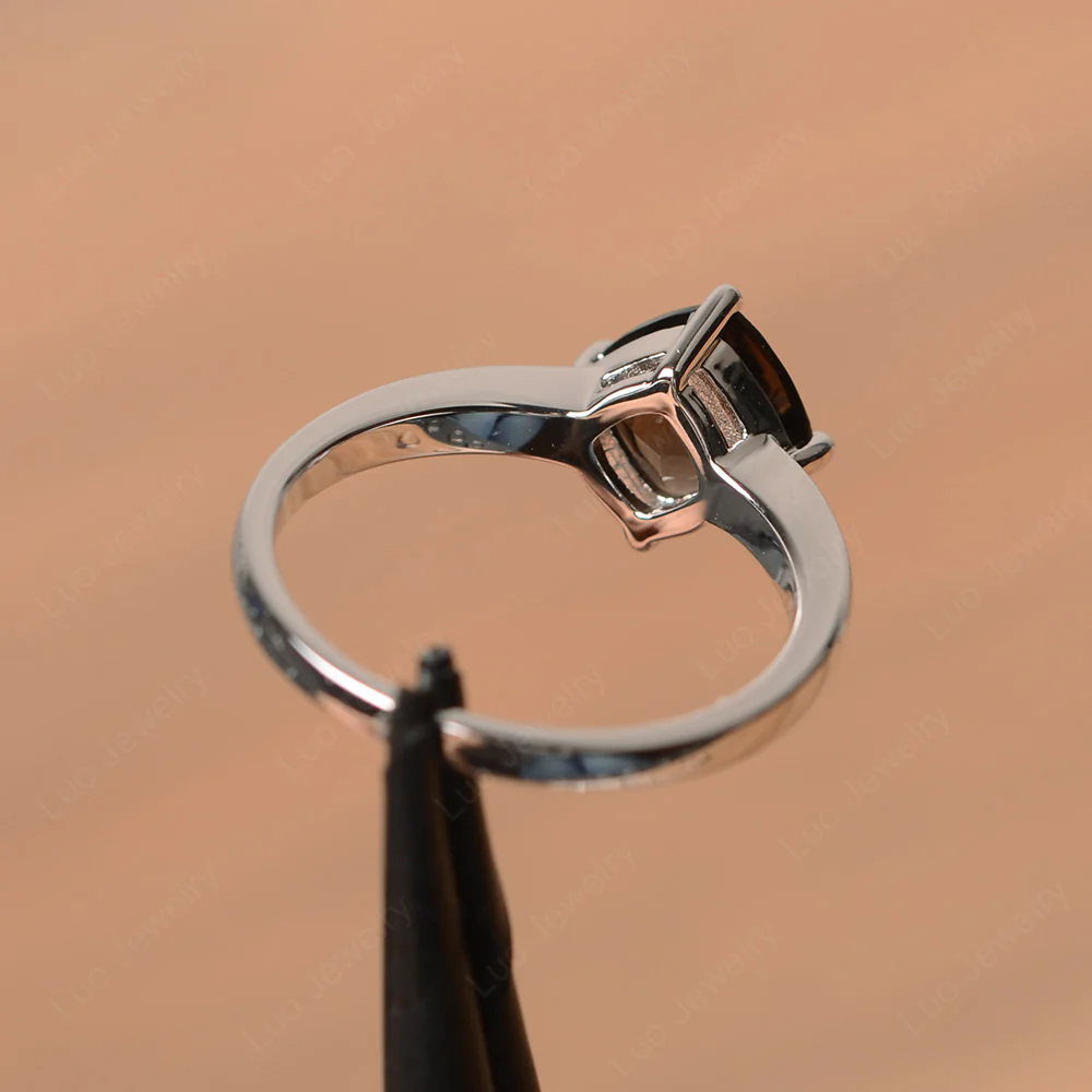 Kite Set Cushion Cut Smoky Quartz Solitaire Ring - Image 3