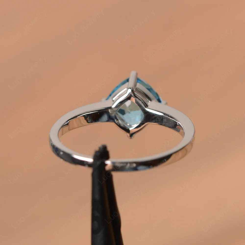 Swiss Blue Topaz Cushion Cut Solitaire Ring - Image 3