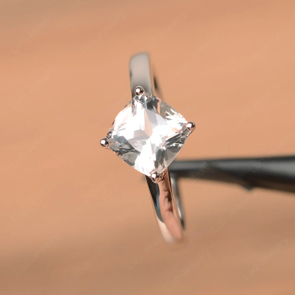 Kite Set Cushion Cut White Topaz Solitaire Ring - Image 2