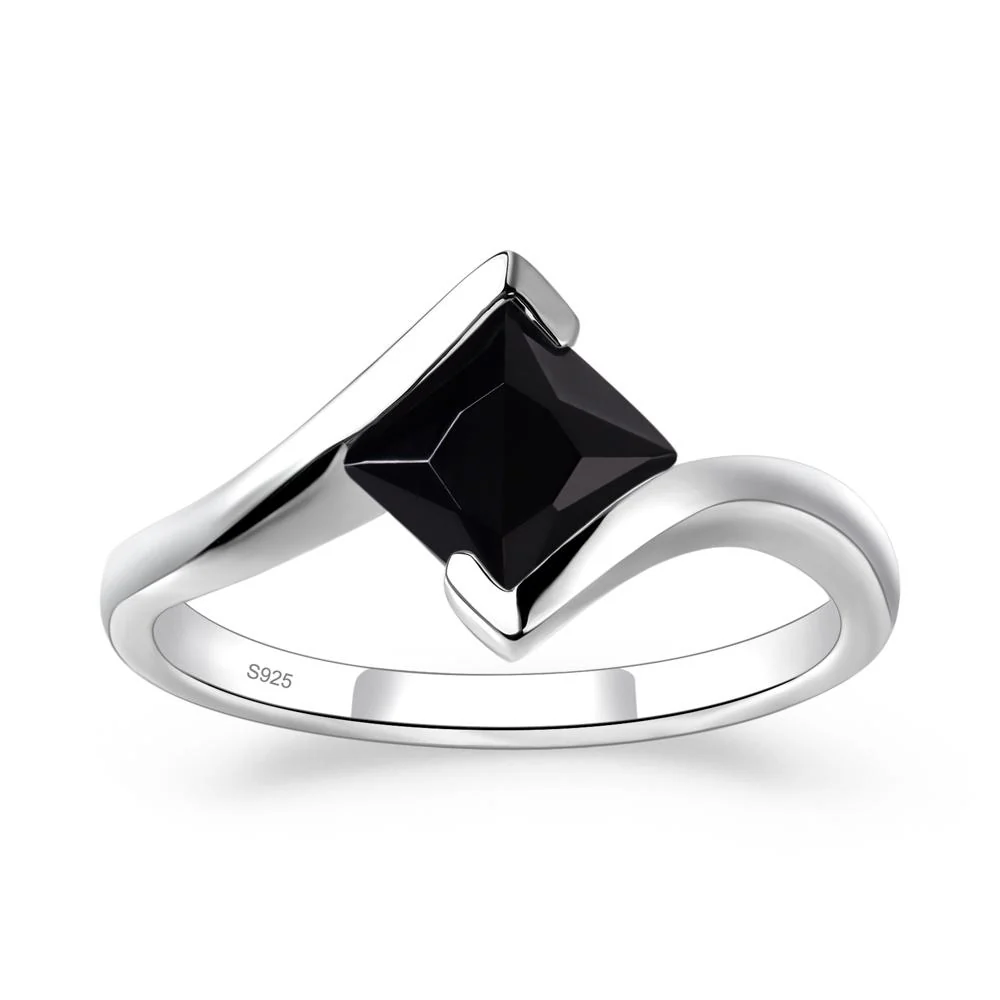 Black Spinel Tension Engagement Ring