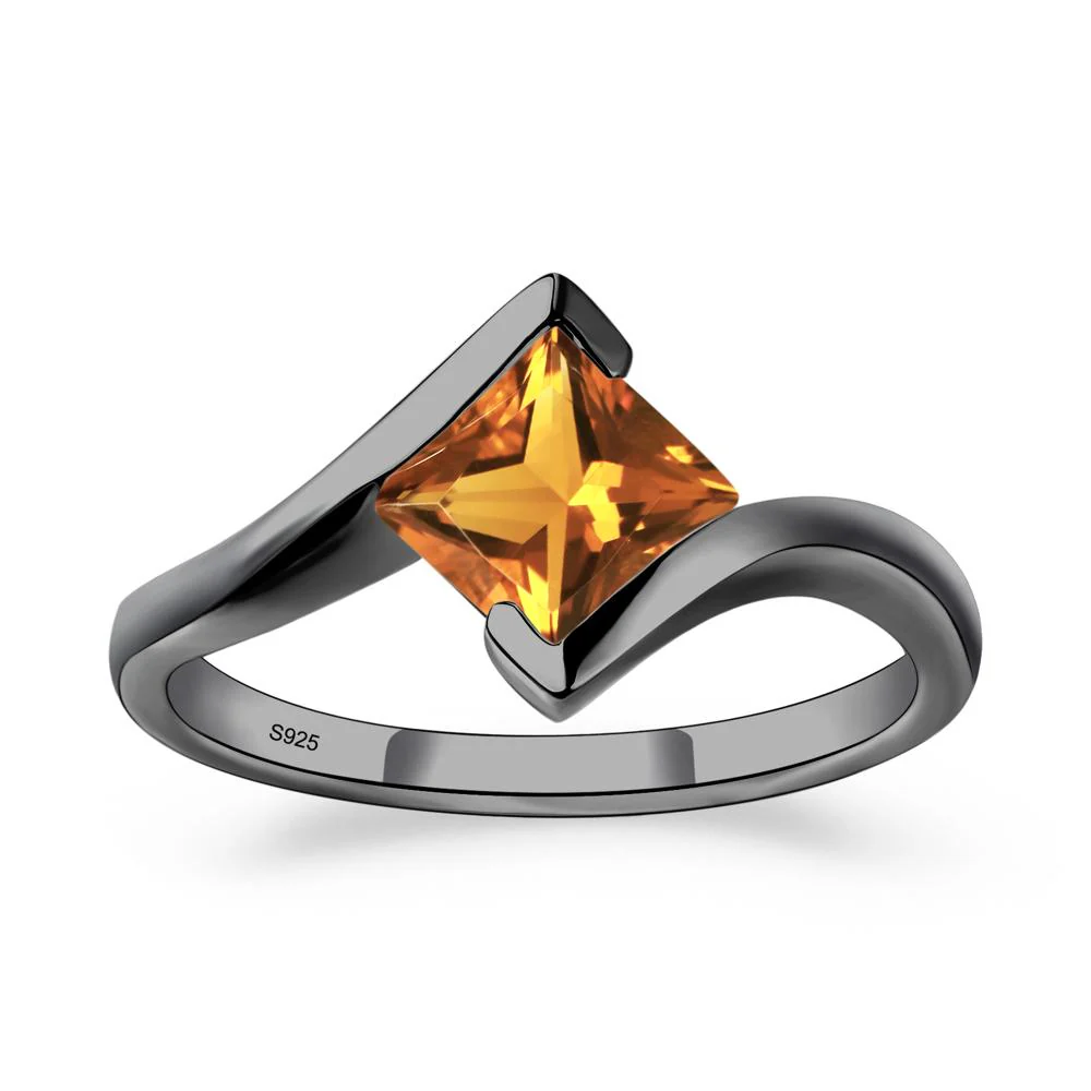 Princess Cut Citrine Bypass Ring - Image 2