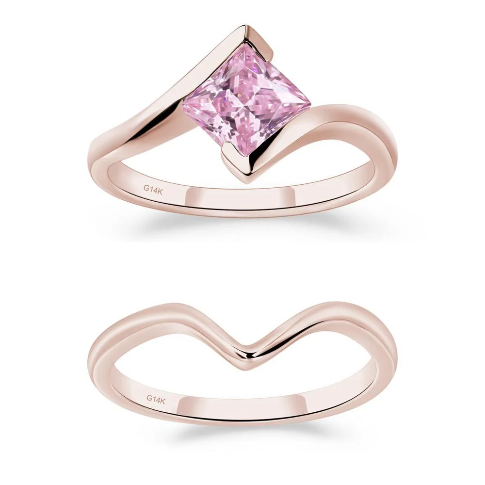 Pink Cubic Zirconia Tension Engagement Ring - Image 11