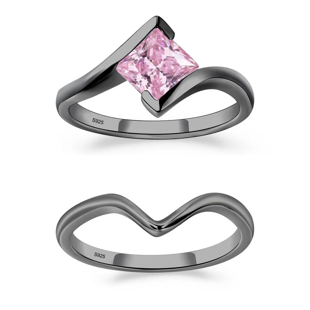 Pink Cubic Zirconia Tension Engagement Ring - Image 23