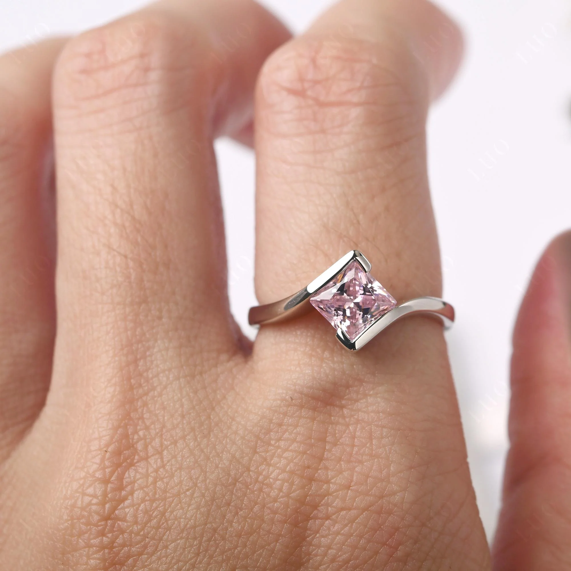 Pink Cubic Zirconia Tension Engagement Ring - Image 33