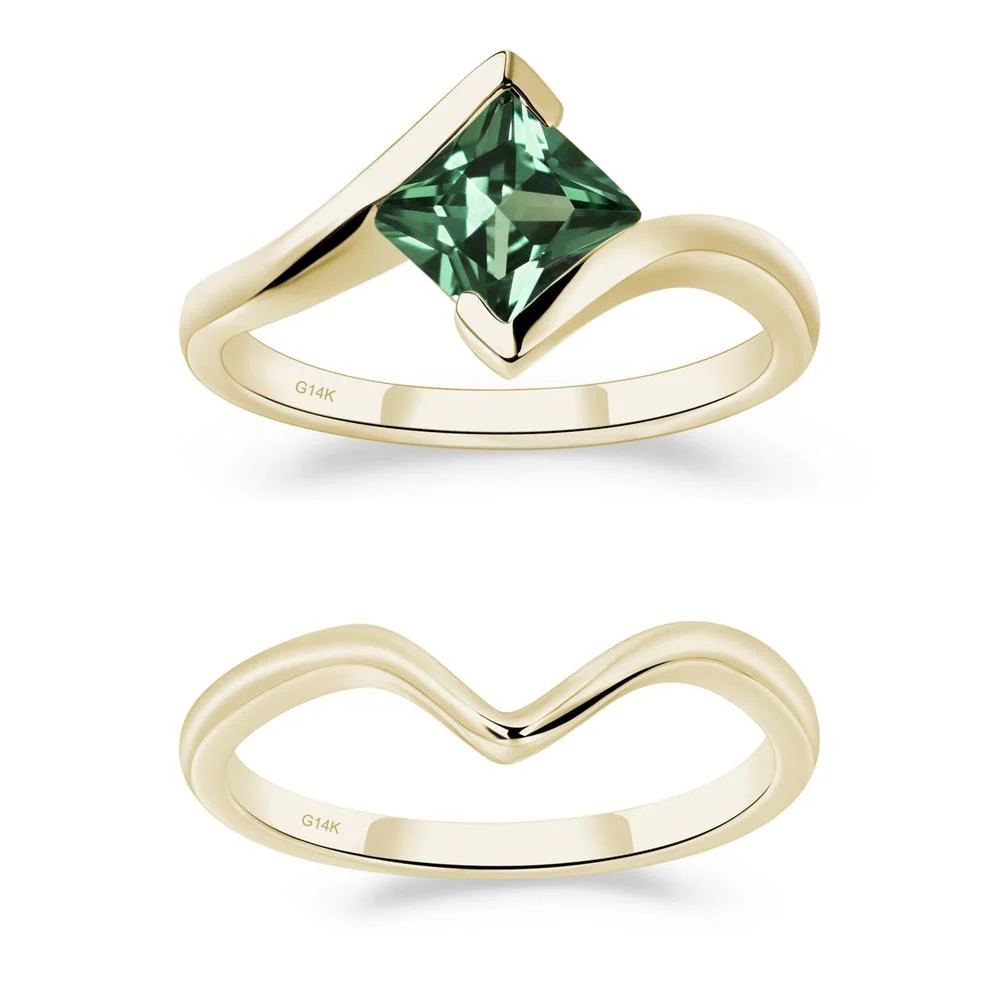 Princess Cut Green Sapphire Bypass Ring - Image 15