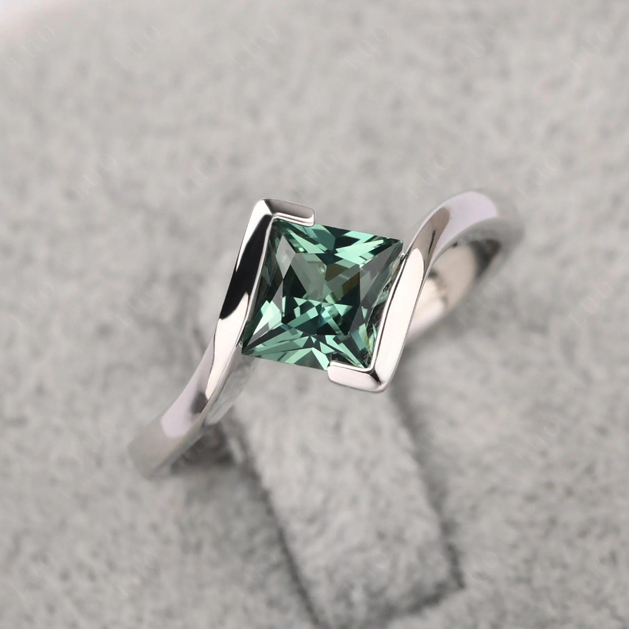 Princess Cut Green Sapphire Bypass Ring - Image 29