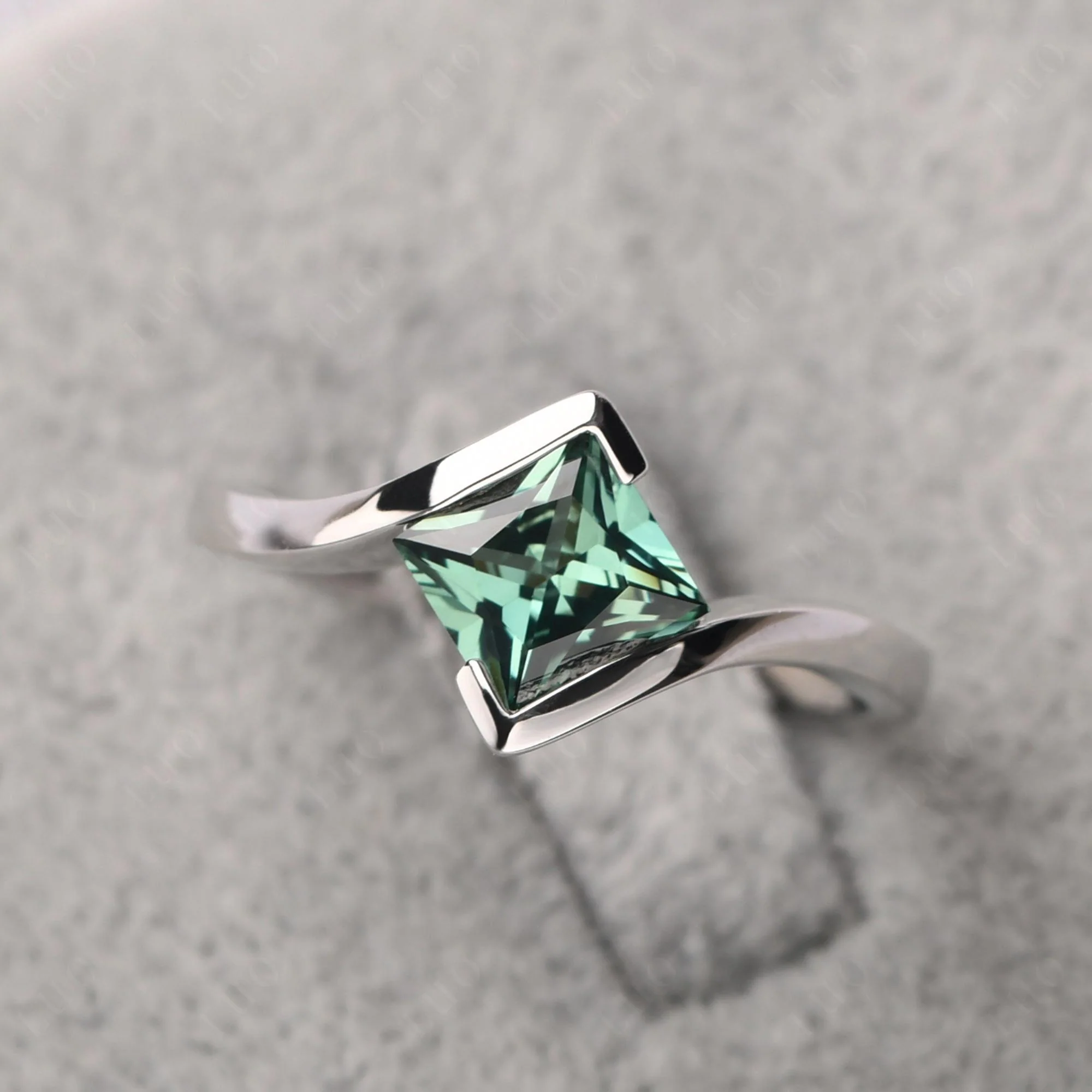 Princess Cut Green Sapphire Bypass Ring - Image 30