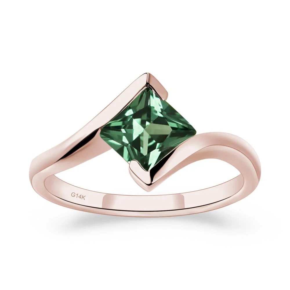 Princess Cut Green Sapphire Bypass Ring - Image 5