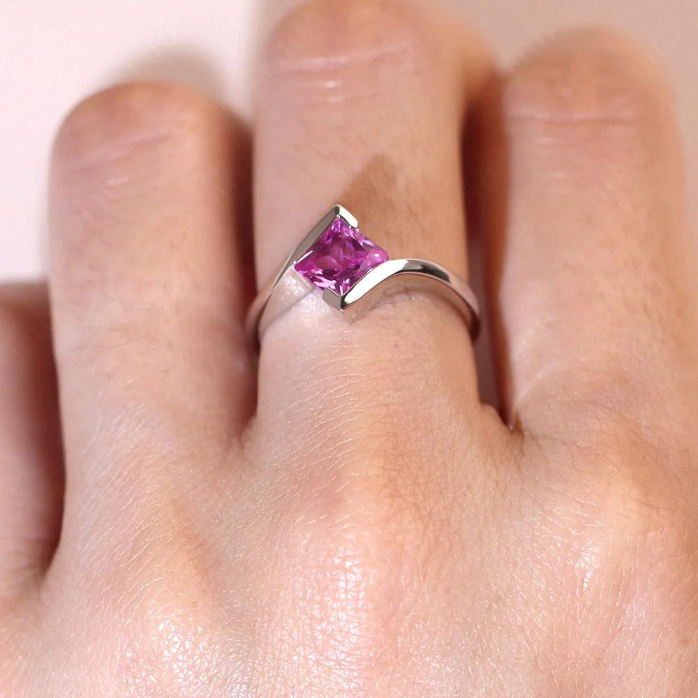 Pink Sapphire Tension Engagement Ring - Image 34