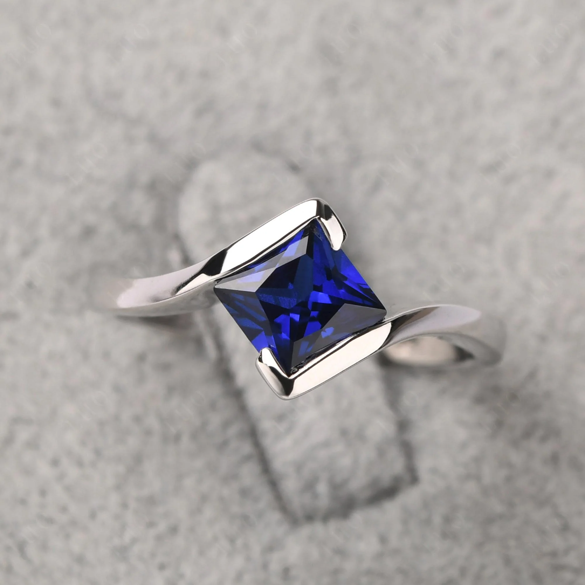 Princess Cut Sapphire Bypass Ring - Image 29