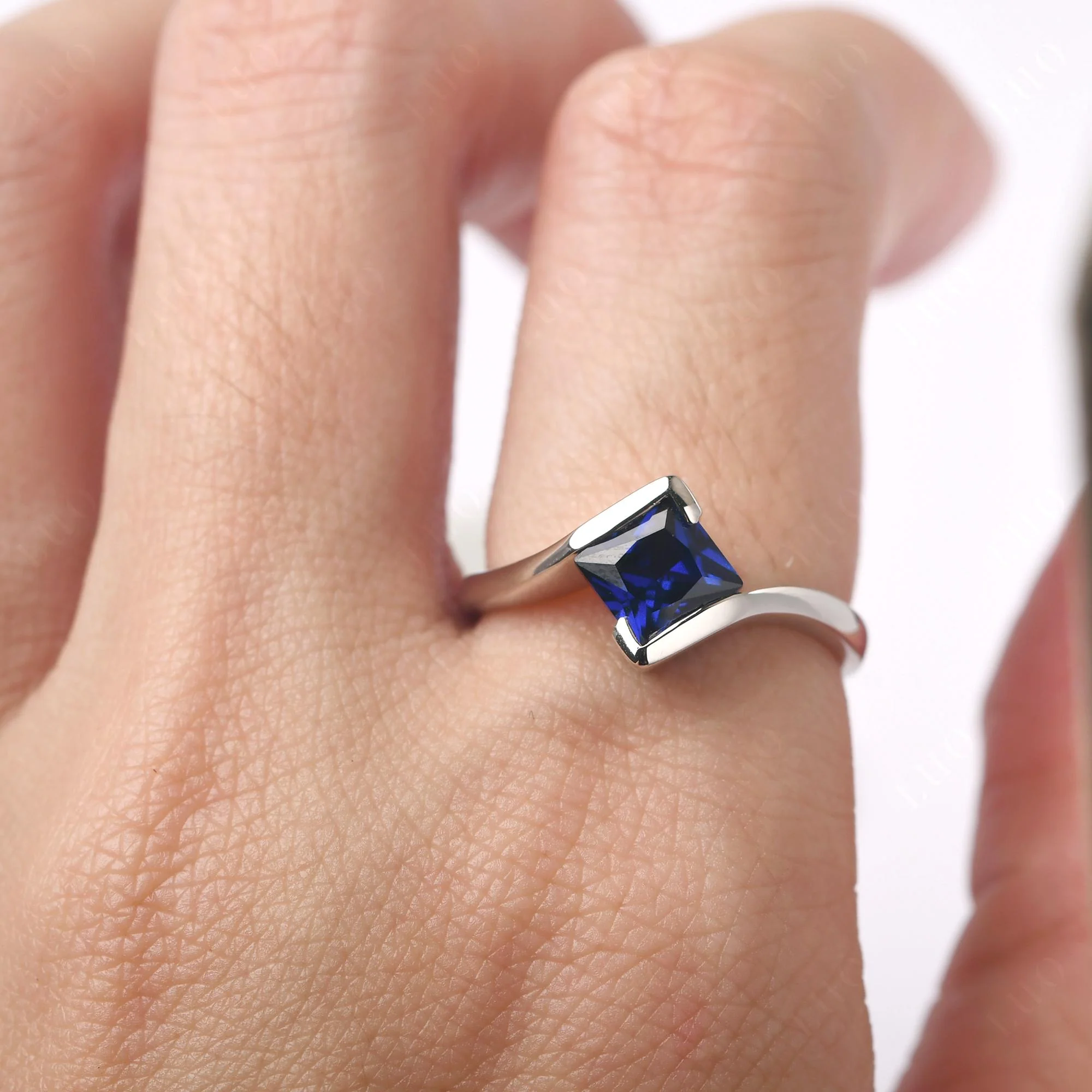 Princess Cut Sapphire Bypass Ring - Image 33