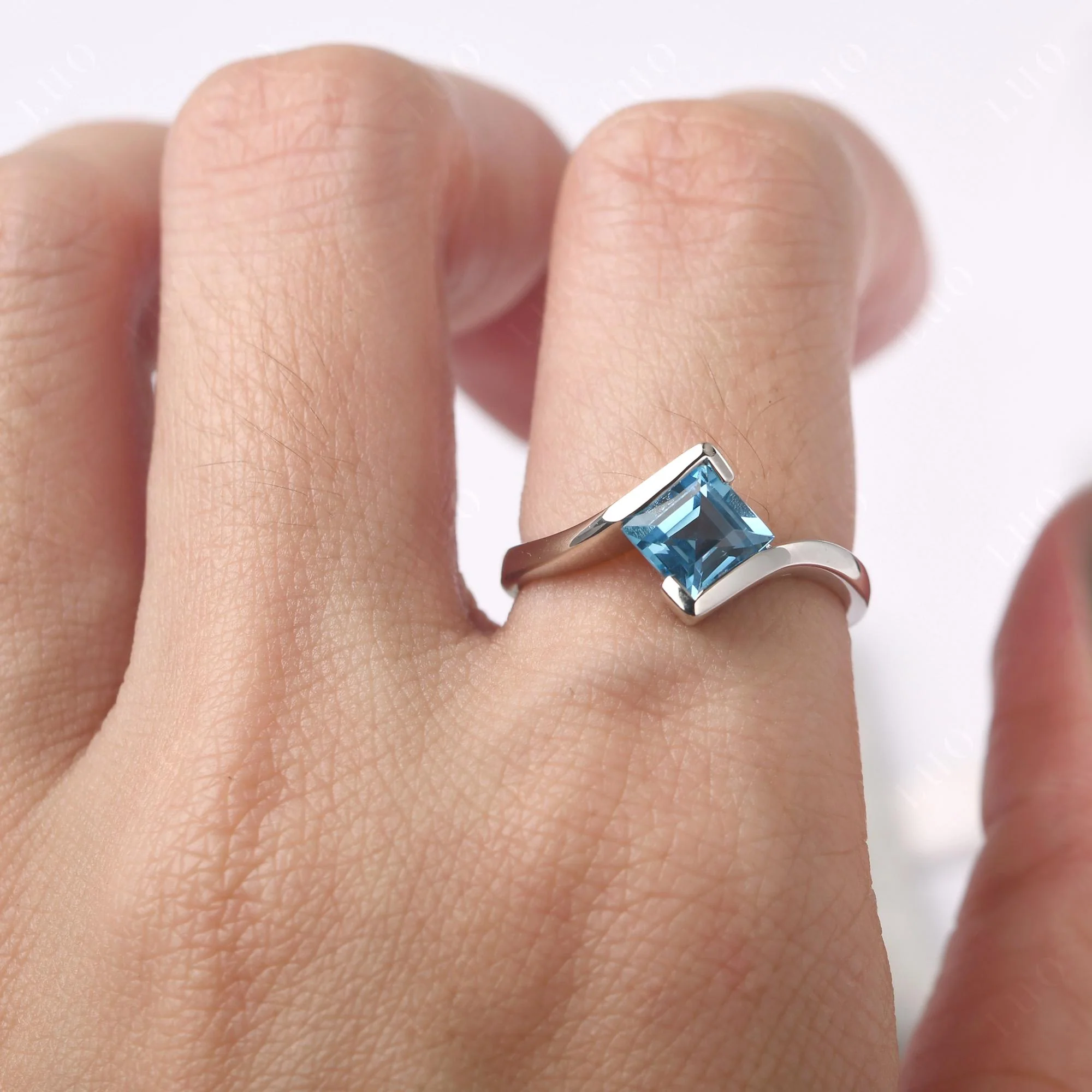 Swiss Blue Topaz Tension Setting Ring - Image 33
