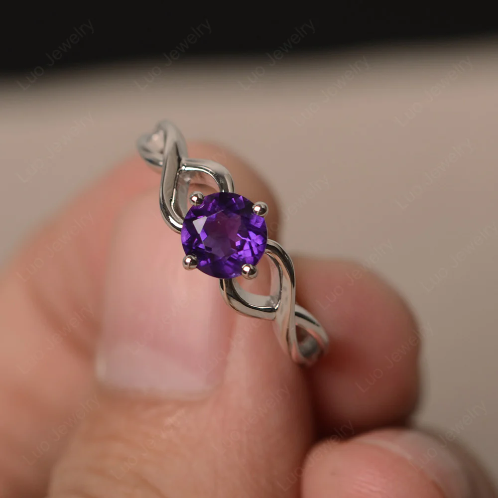 Round Amethyst Twist Solitaire Ring