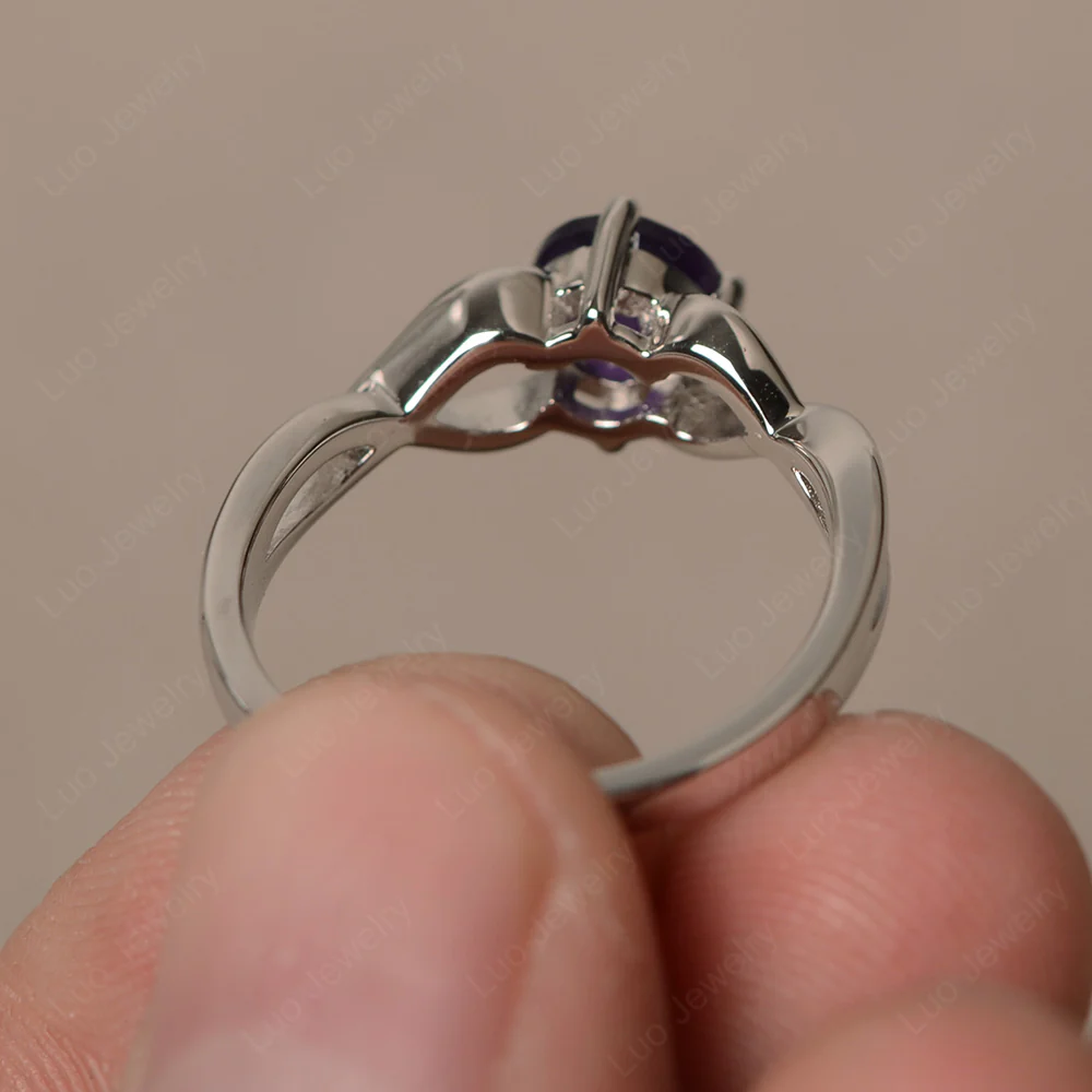 Round Amethyst Twist Solitaire Ring - Image 2