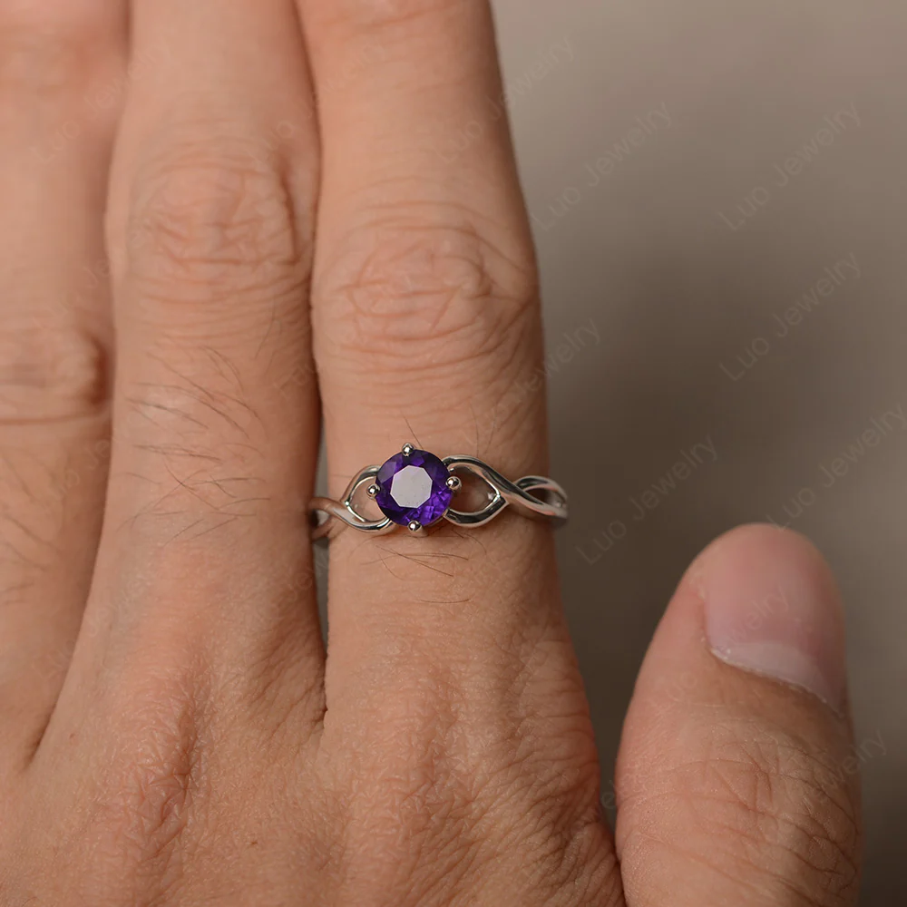 Round Amethyst Twist Solitaire Ring - Image 3