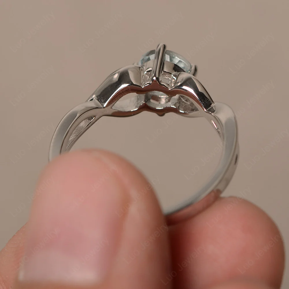 Round Aquamarine Twist Solitaire Ring - Image 2