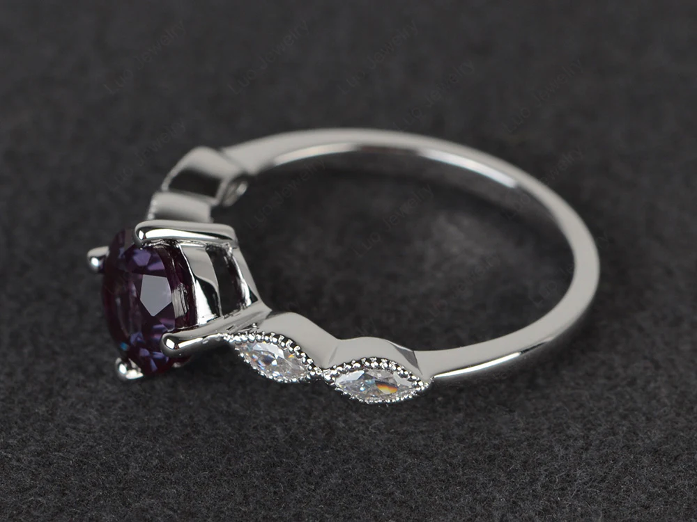 Kite Set Round Alexandrite Engagement Ring - Image 2