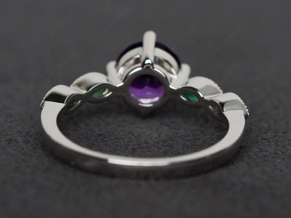 Kite Set Round Amethyst Engagement Ring - Image 2