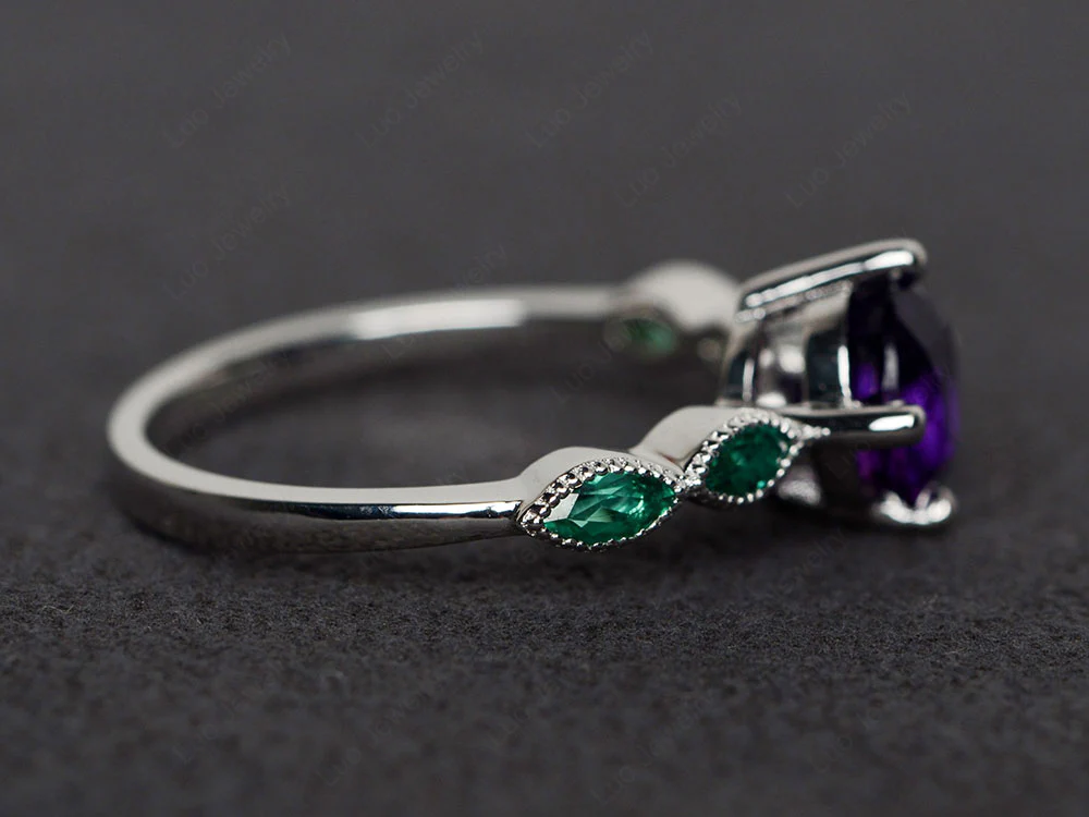 Kite Set Round Amethyst Engagement Ring - Image 3
