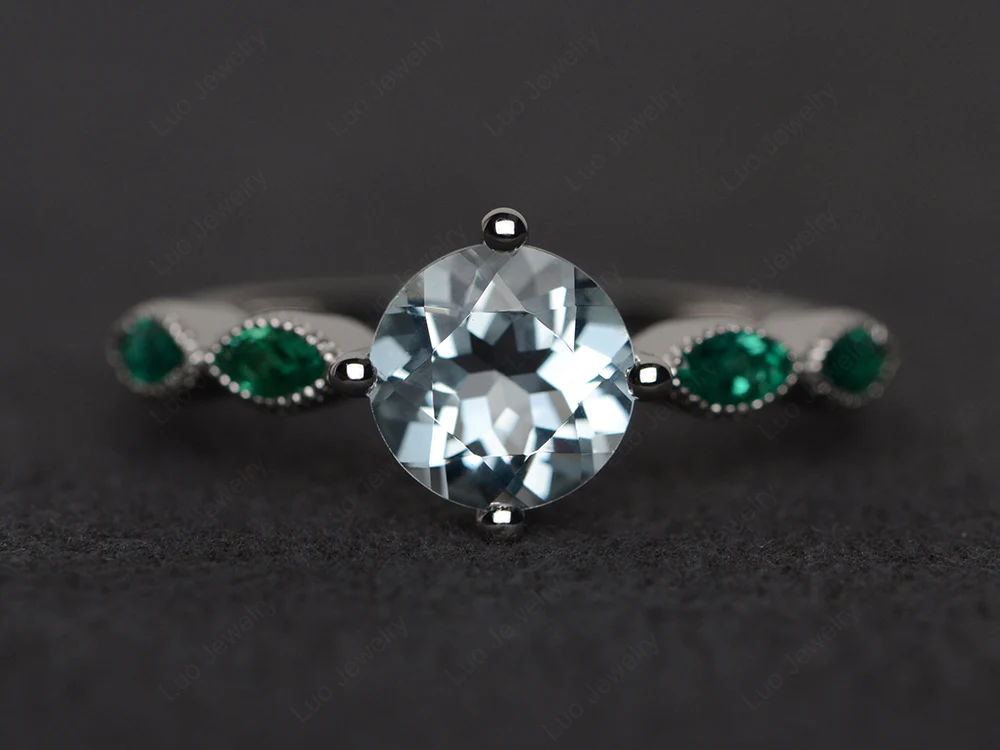 Aquamarine Scalloped Band Ring