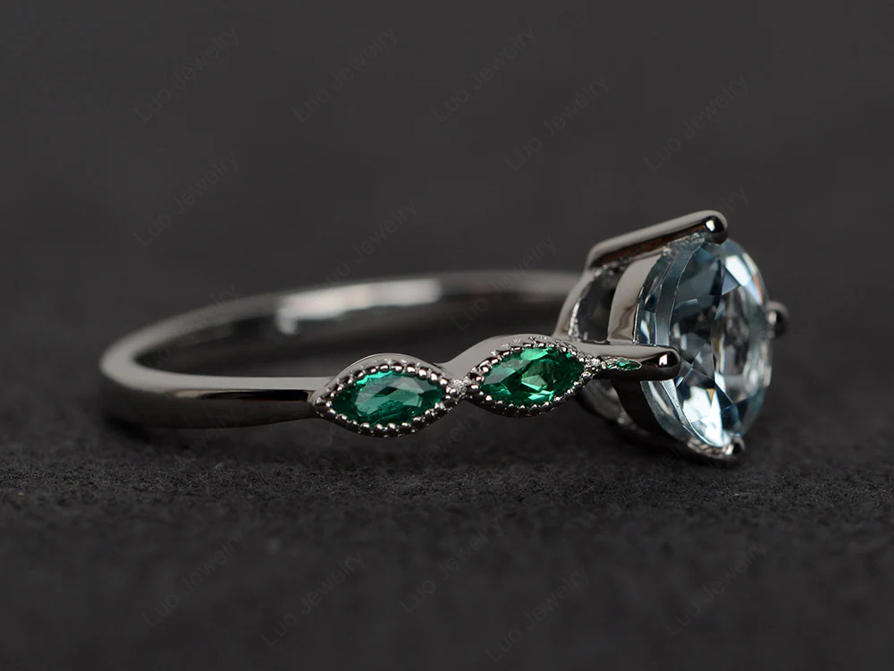 Aquamarine Scalloped Band Ring - Image 2