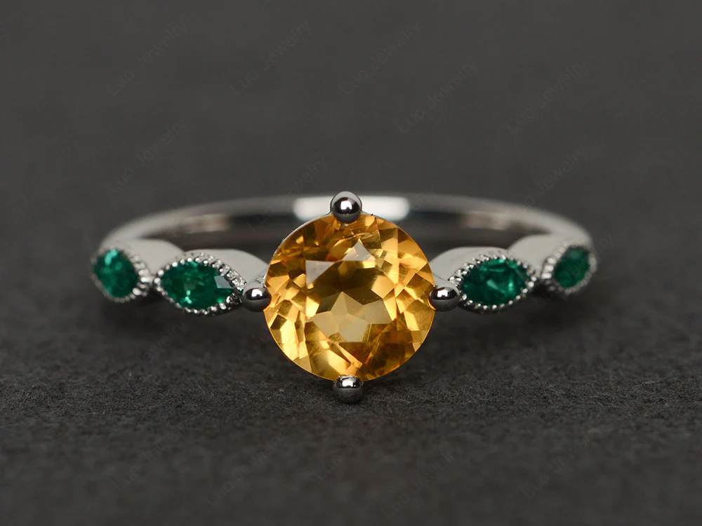 Citrine Scalloped Band Ring