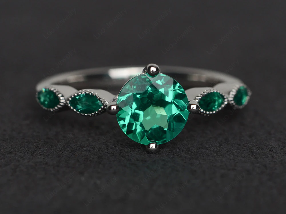 Kite Set Round Emerald Engagement Ring