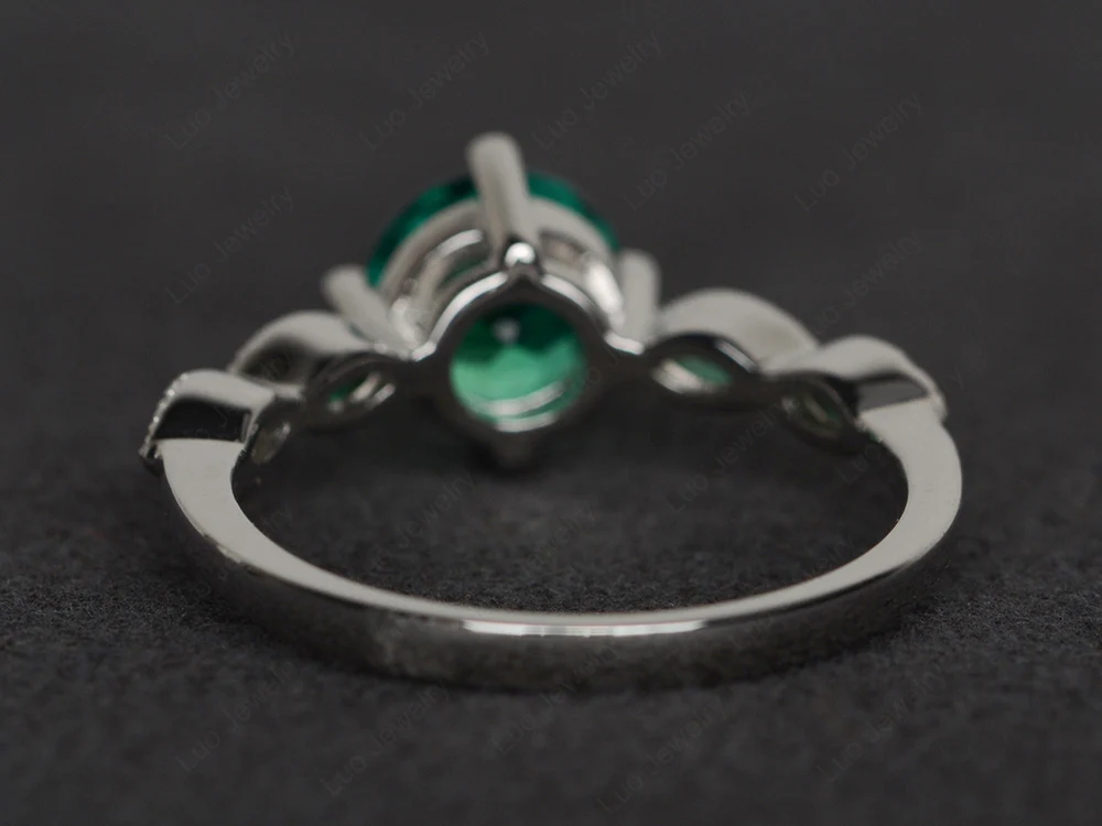 Kite Set Round Emerald Engagement Ring - Image 2