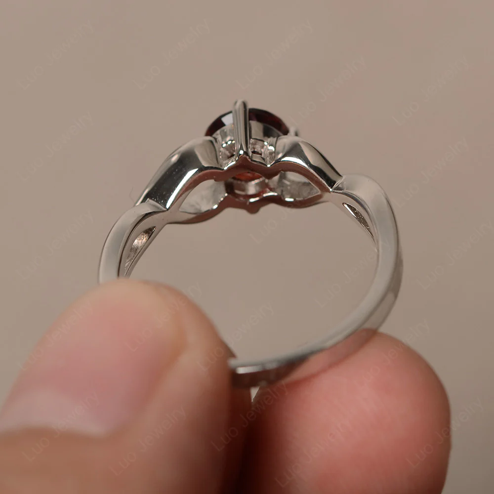 Round Garnet Twist Solitaire Ring - Image 2