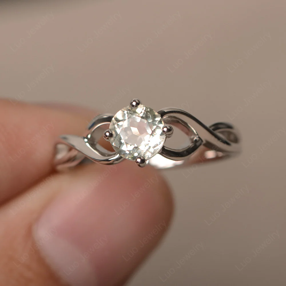 Round Green Amethyst Twist Solitaire Ring