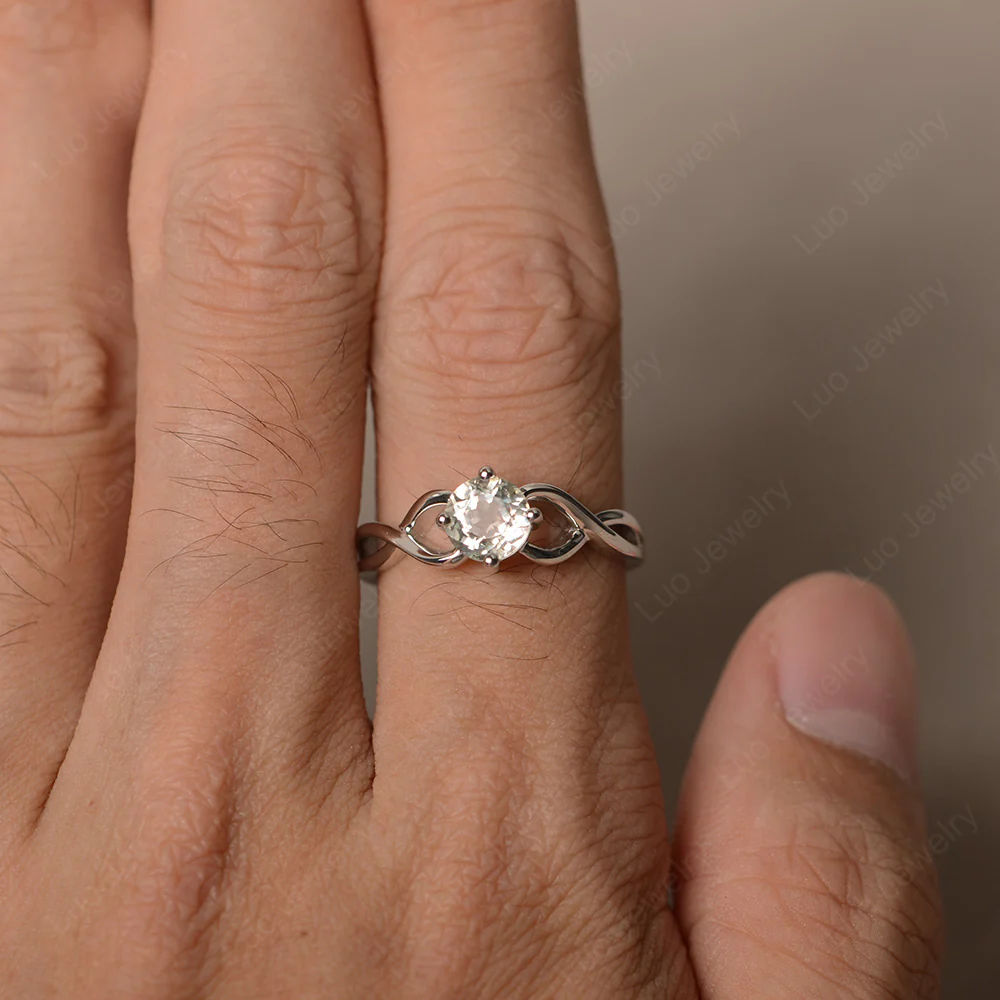 Round Green Amethyst Twist Solitaire Ring - Image 3