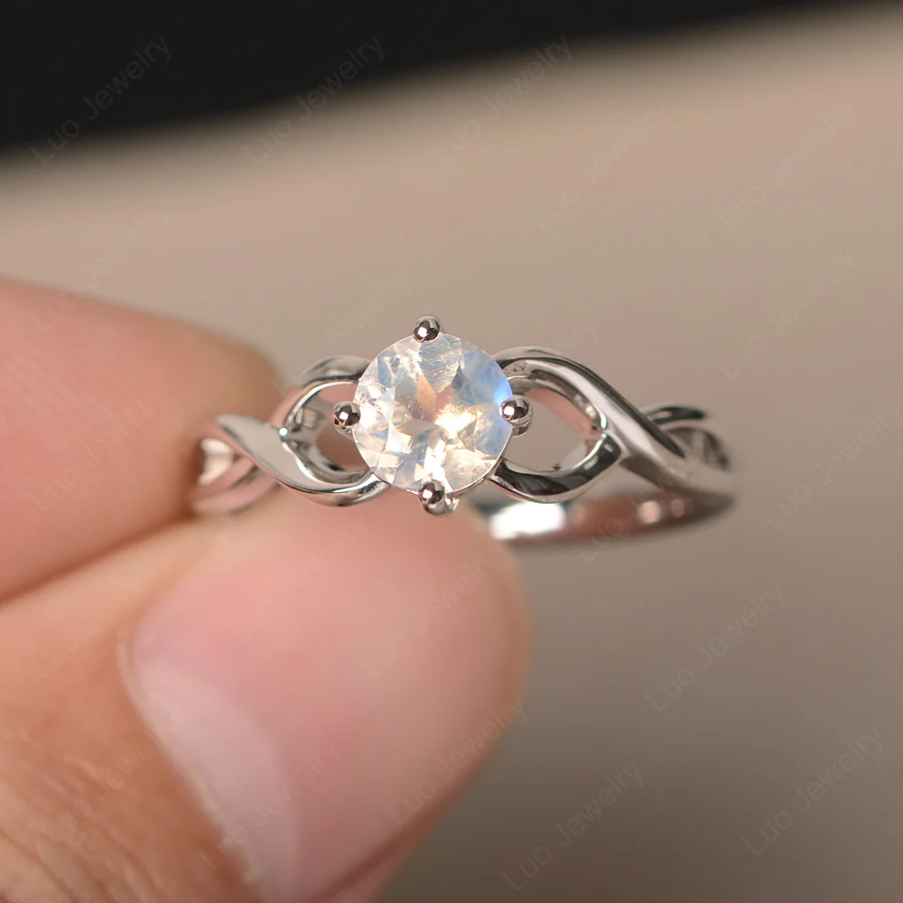 Round Moonstone Twist Solitaire Ring - Image 2